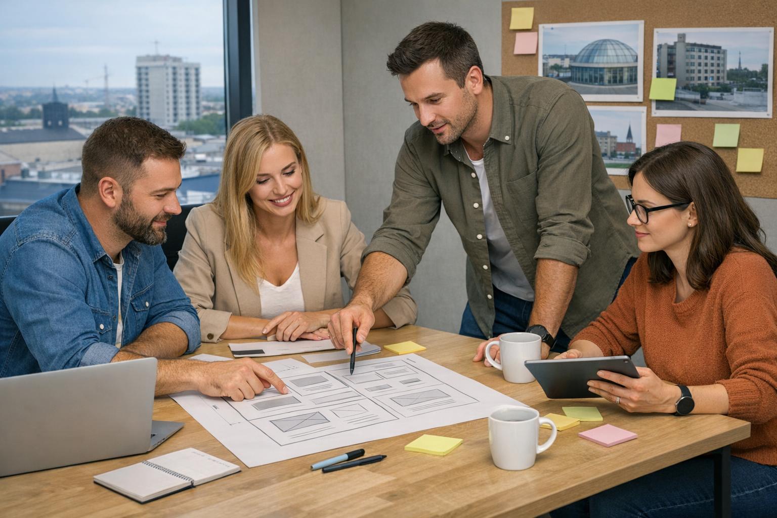 Zdjęcie: zespół podczas burzy mózgów nad projektem strony dla przedsiębiorstwa z Radomia
